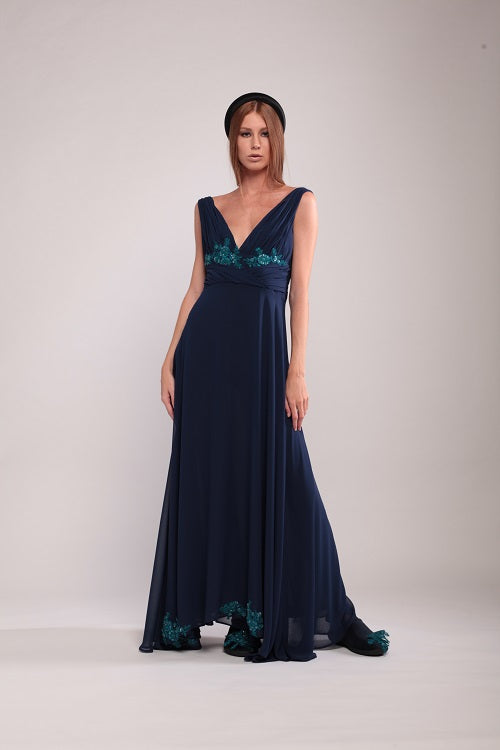 Blue and Teal Lace Draped Dress ANNAGIULIA FIRENZE Blue and Teal Lace Draped Dress ANNAGIULIA FIRENZE