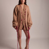 Maglione Oversize Beige con Pizzo