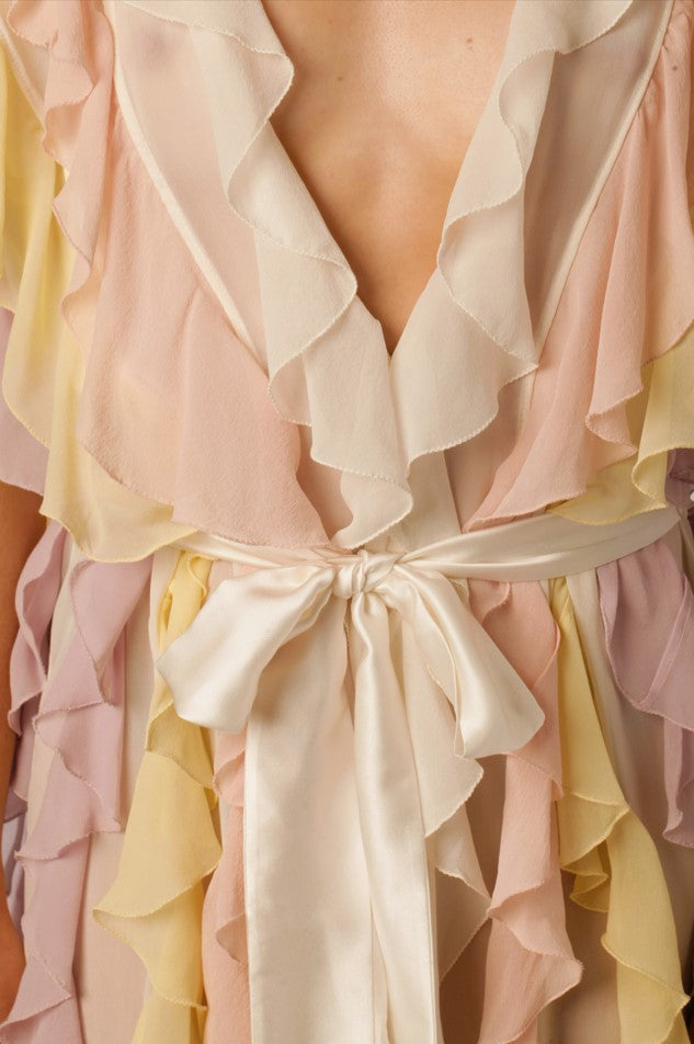 White, Light Pink, Light Yellow and Lilac Georgette Ruffle Robe