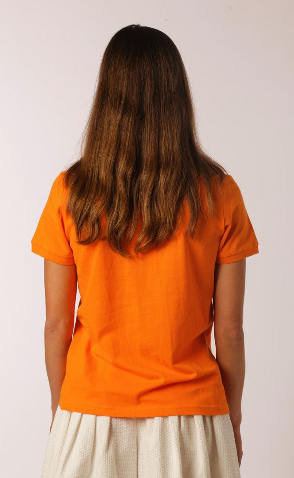 Orange Cotton Pique Polo Shirt with Flower Collar