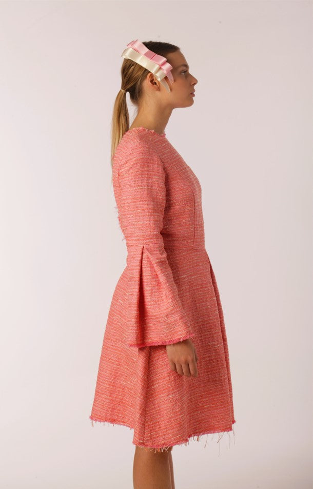 Pink Tweed Dress with Pleats