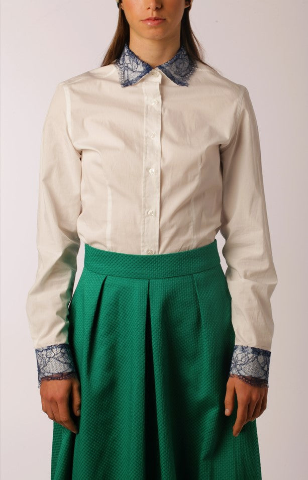 White Cotton Regular Fit Shirt with Lace Detail