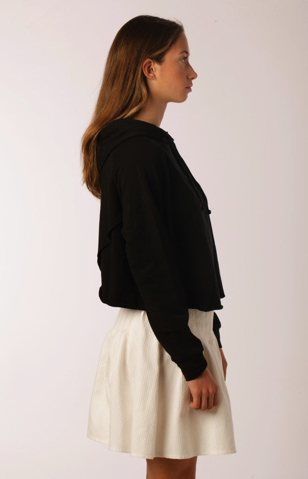 Black Cotton Cross-back Hooded Crop Sweatshirt