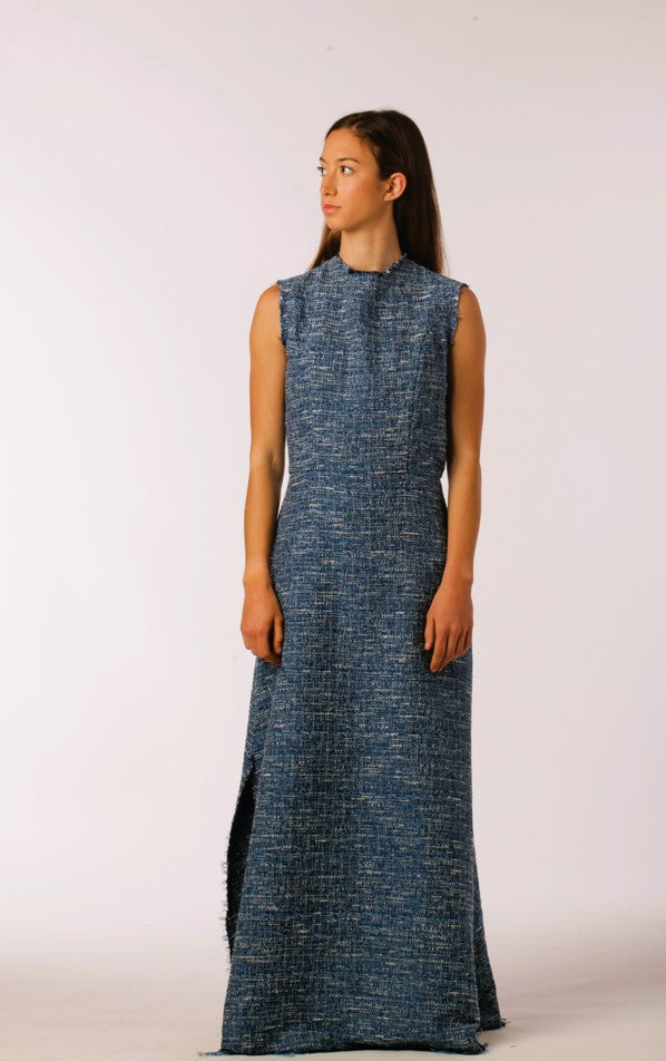 Blue Tweed Long Dress