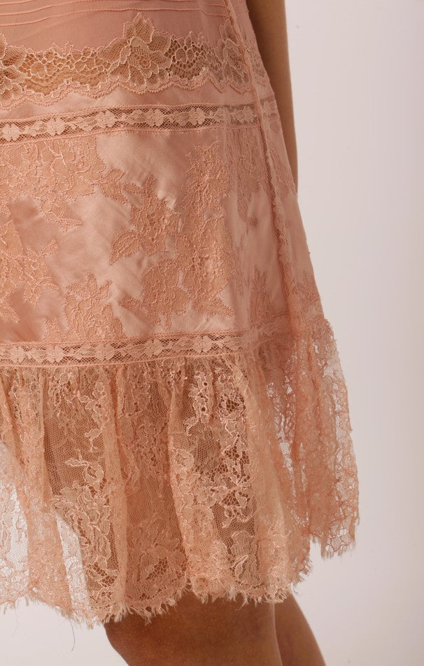 Short Dress in Pink Satin, Georgette and Laces