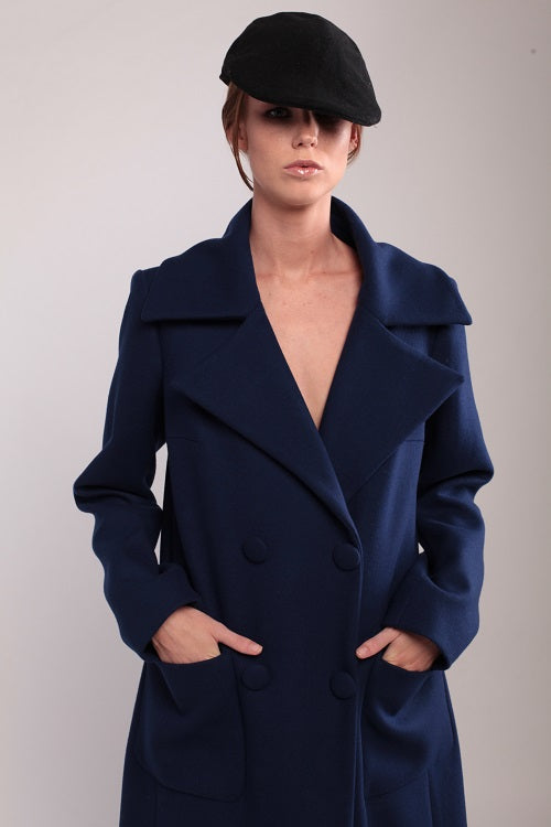 Blue Wool Double Breasted Coat