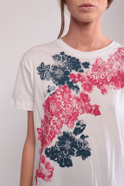 Navy Blue and Raspberry Hand-dyed Tattoo T-shirt