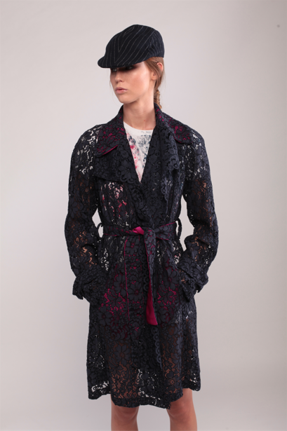 Navy blue and Raspberry Lace Trench
