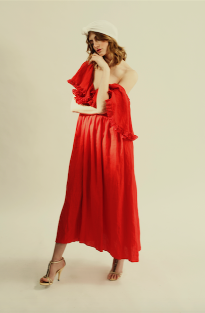 Red Long Linen Dress