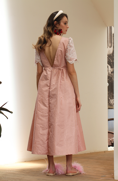 Ostrica pink moire dress with lace