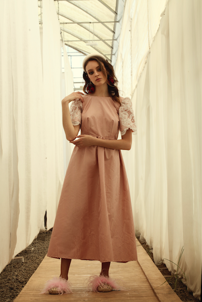 Ostrica pink moire dress with lace
