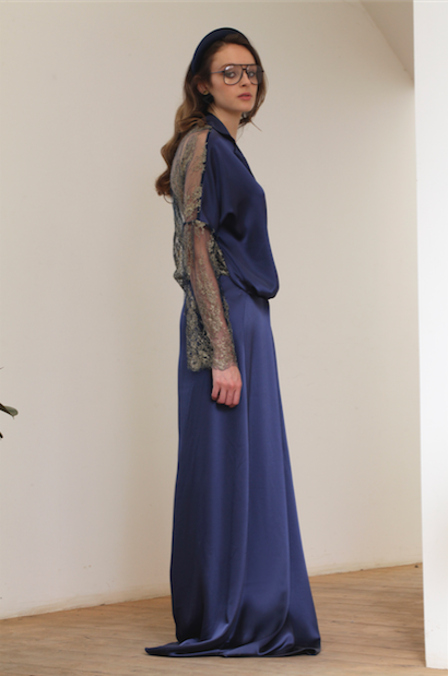 Uva navy blue cady dress with lace
