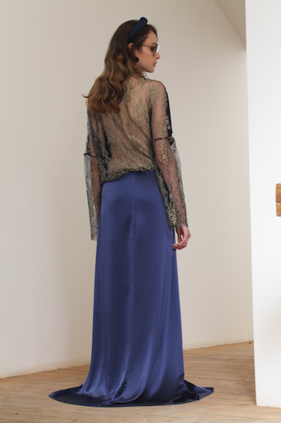 Uva navy blue cady dress with lace