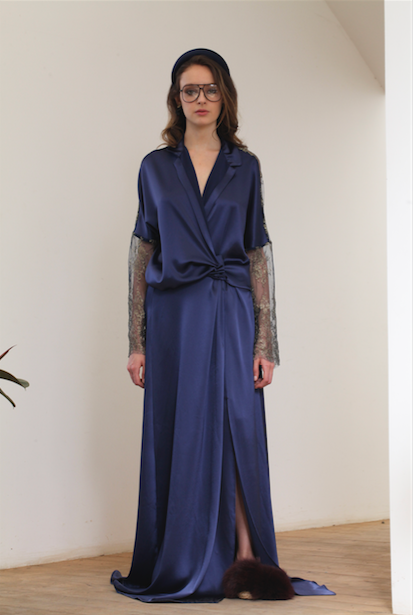 Uva navy blue cady dress with lace