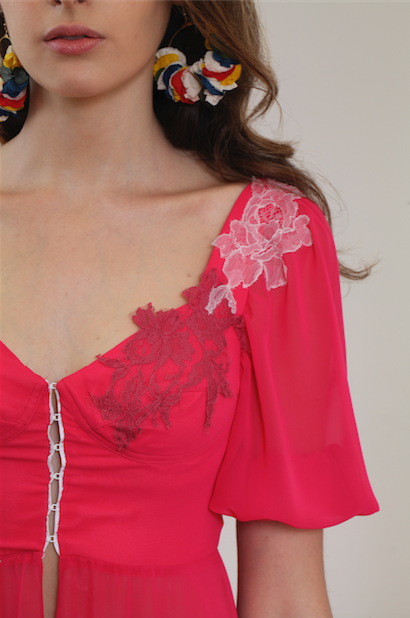 Nature fucsia chiffon corset dress with lace