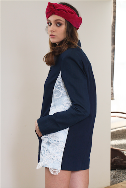 Polexia denim blazer with lace