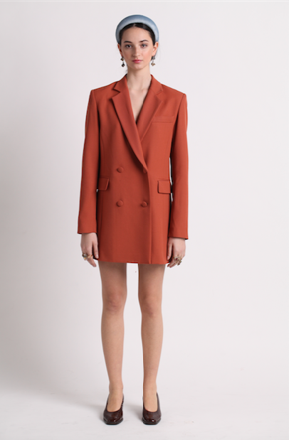 Double-breasted brick red wool blazer