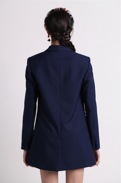 Single-breasted navy blue pure wool blazer